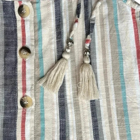 CLUB Z COLLECTION Striped Cotton Midi Sundress Cover-up sz S Tie Straps Pockets - Picture 6 of 8